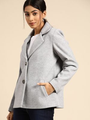 all about you Women Grey Melange Solid Smart Casual Blazer