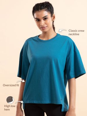 All Day Heart on my sleeve Oversized Cotton T-shirt-NYLE107 Saxony Blue (Nykd)