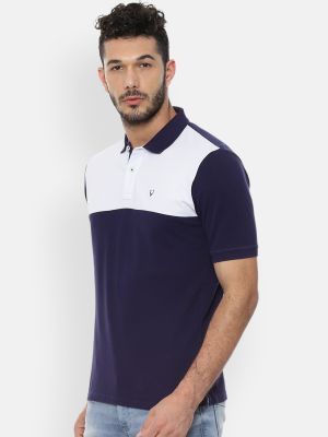 Allen Solly Men Navy Blue Colourblocked Polo Collar Pure Cotton T-shirt