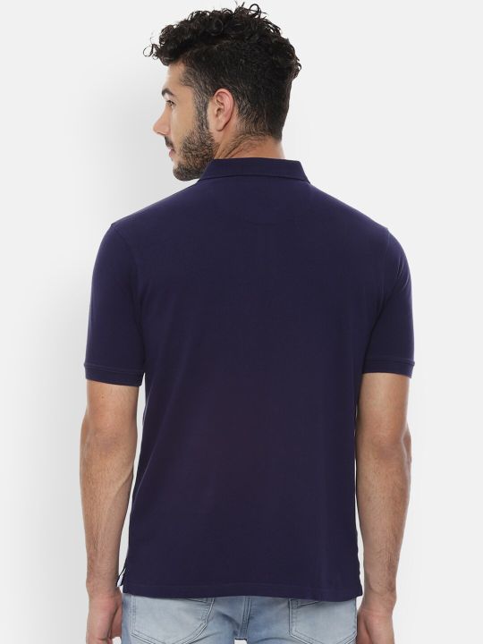 Allen Solly Men Navy Blue Colourblocked Polo Collar Pure Cotton T-shirt