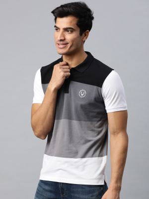 Allen Solly Sport Men Grey & Black Colourblocked Polo Collar T-shirt
