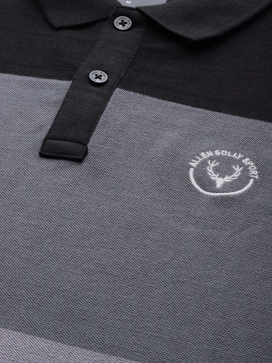 Allen Solly Sport Men Grey & Black Colourblocked Polo Collar T-shirt