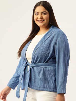 Amydus Plus Size Self Design Single-Breasted Tailored-Fit Front-Open Blazer
