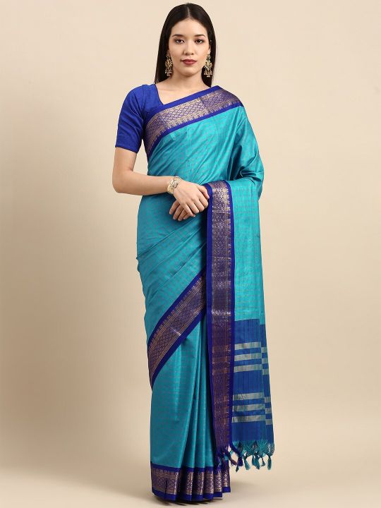 Anouk Blue & Gold-Toned Woven Design Pure Silk Banarasi Saree