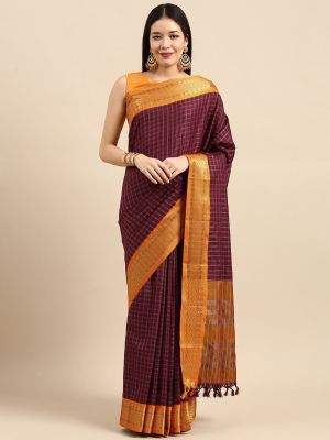Anouk Maroon & Mustard Woven Design Pure Silk Banarasi Saree