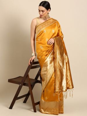 Anouk Mustard Woven Design Zari Silk Blend Banarasi Saree