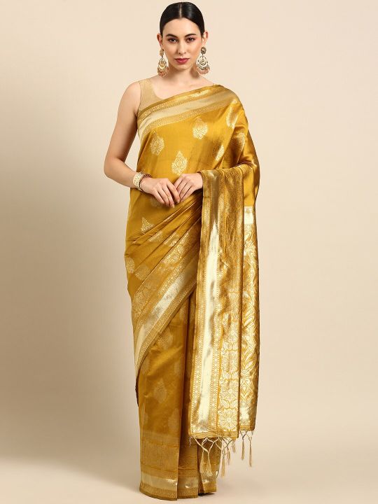 Anouk Mustard Woven Design Zari Silk Blend Banarasi Saree