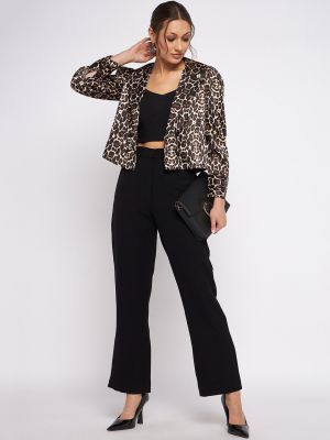Antheaa Animal-Printed Regular Fit Single Breasted Cropped Blazer