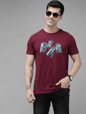 Ardor By Men Maroon Slim Printed Casual T-shirt (THE BEAR HOUSE)