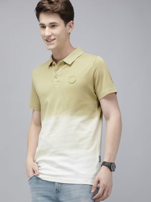 Ardor Edition Men Beige Slim Fit Dip Dyed Polo Collar Cotton T-shirt (THE BEAR HOUSE)