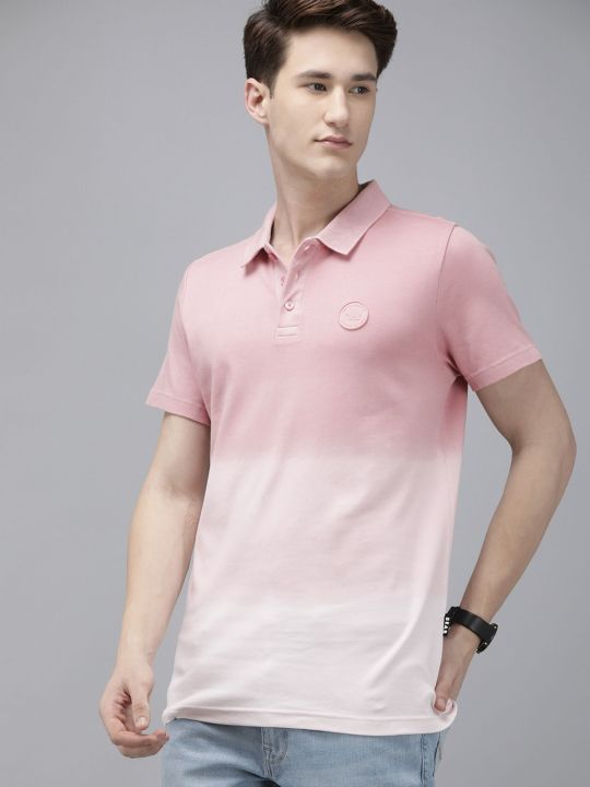 Ardor Edition Men Pink Slim Fit Dip Dyed Polo Collar Cotton T-shirt (THE BEAR HOUSE)