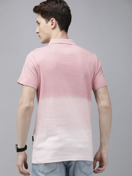 Ardor Edition Men Pink Slim Fit Dip Dyed Polo Collar Cotton T-shirt (THE BEAR HOUSE)