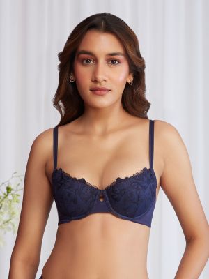 Balconette Padded Wired Lace Bra - NYB222 Navy Blue (Nykd)
