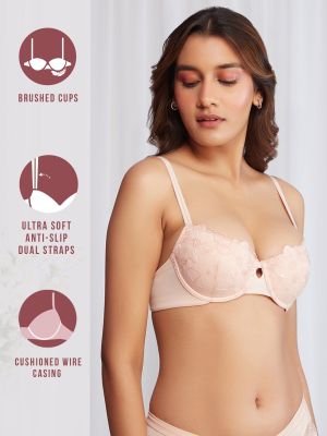 Balconette Padded Wired Lace Bra - NYB222 Peach (Nykd)