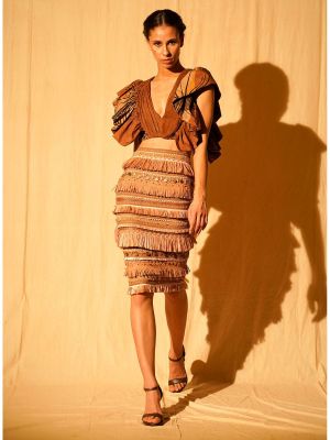 Beige Rafia Skirt With Hand Embroidery (Nikita Mhaisalkar)