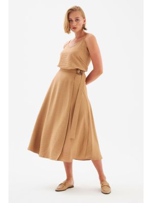 Beige Solid Pattern Skirt (Sateen)
