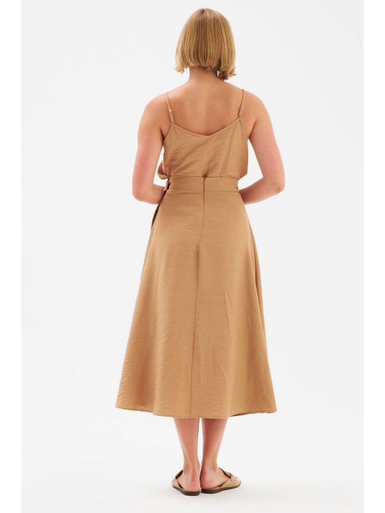 Beige Solid Pattern Skirt (Sateen)
