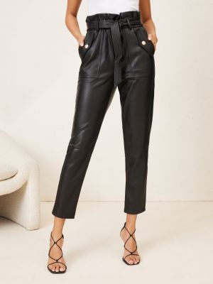 Black Regular Faux Leather Paper Bag Trouser With Belt (Lipsy)