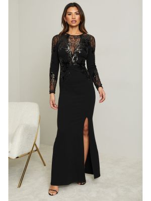 Black Regular Long Sleeve Embellished Maxi Dress (Lipsy)