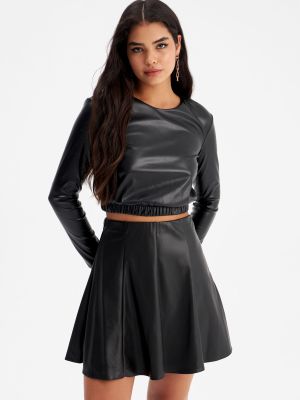 Black Solid Pattern Skirt (Sateen)
