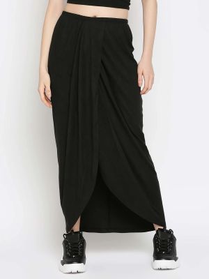 Black Solid Polyester Viscose Blend Regular Fit Skirt (Disrupt)