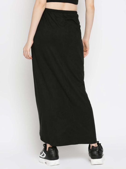 Black Solid Polyester Viscose Blend Regular Fit Skirt (Disrupt)