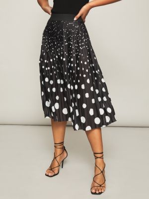 Black & White Polka Dots Regular Pleated Midi Skirt (Lipsy)