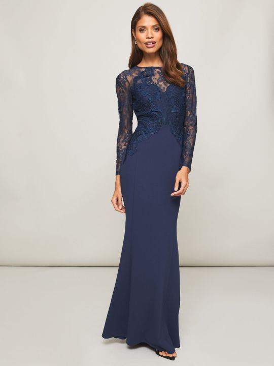 Blue Lace Long Sleeve Maxi Dress (Lipsy)