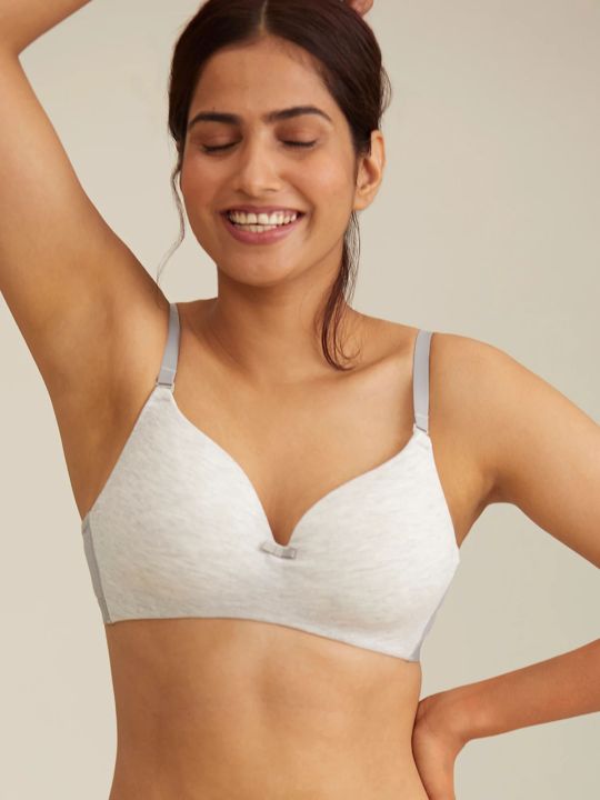 Breathe Cotton Padded Wireless T-Shirt Bra 3/4th Coverage - Grey NYB002 (Nykd)