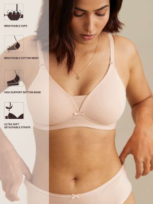 Breathe Cotton Padded Wireless Triangle T-Shirt Bra 3/4th Coverage - Nude NYB003 (Nykd)
