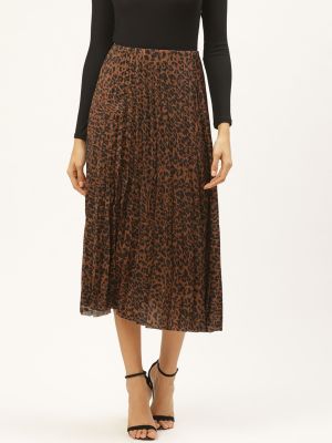 Brown and Black Leopard Print Accordion Pleated Midi A-line Skirt (ANVI Be Yourself)