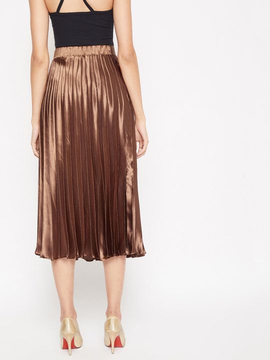 Brown Satin Pleated Skirt (Uptownie Lite)
