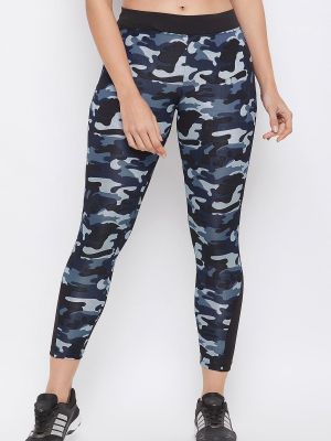 Camouflage Print Activewear Ankle-Length Tights in Navy