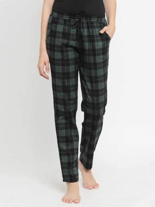 Claura Women Green & Black Checked Regular Fit Pyjama Lower-12