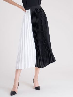 Color Block Pleated Skirt - White and Black (FableStreet)