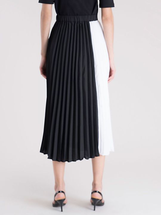 Color Block Pleated Skirt - White and Black (FableStreet)