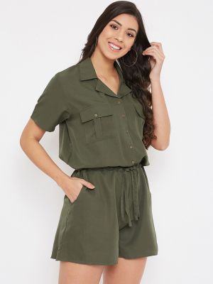 Color Cocktail Women Olive Green Solid Playsuit