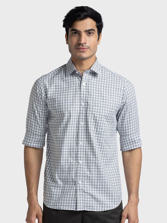 ColorPlus Tailored Fit Micro Checks Checked Pure Cotton Casual Shirt
