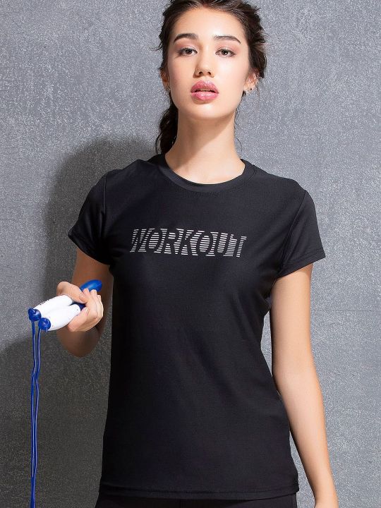 Comfort Fit Active Text Print T-Shirt in Black