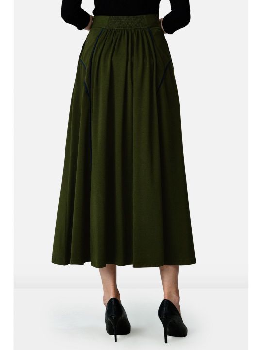 Contrast Tipped Trim Cotton Jersey Skirt (Zapelle)