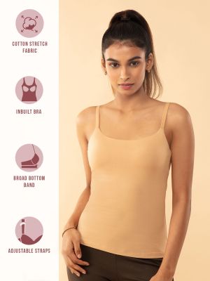 Cotton Camisole slip with in-built Bra - NYC003 Sand (Nykd)