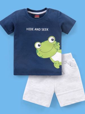 Cotton Half Sleeves T-Shirt & Shorts Frog Print
