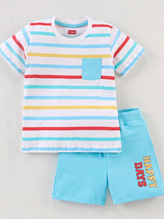 Cotton Half Sleeves T-Shirt & Shorts Striped