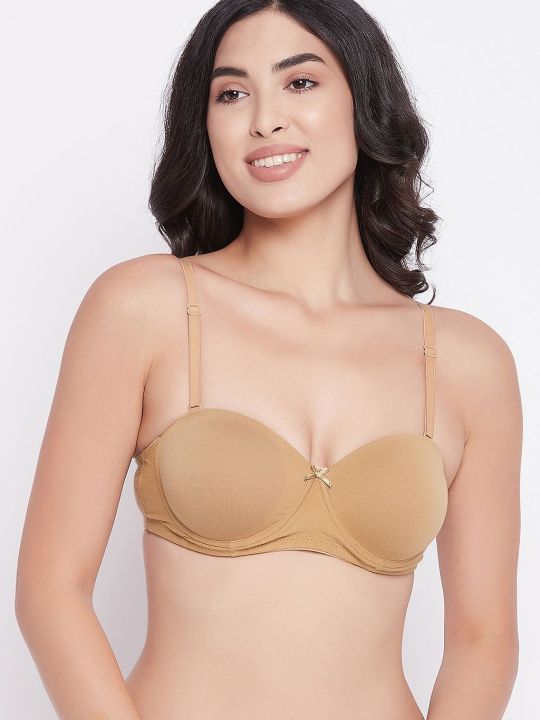 Cotton Padded Underwired Multiway Strapless Balconette T-Shirt Bra With Matching