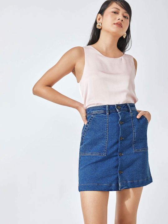 Denim Blue High Waist Mini Skirt (The Label Life)