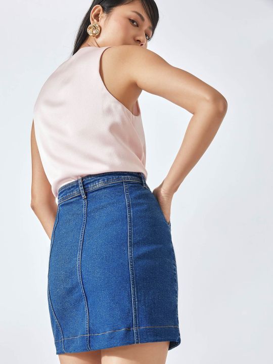 Denim Blue High Waist Mini Skirt (The Label Life)