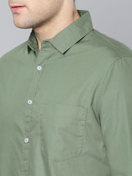 Dennis Lingo Men Olive Green Slim Fit Casual Shirt