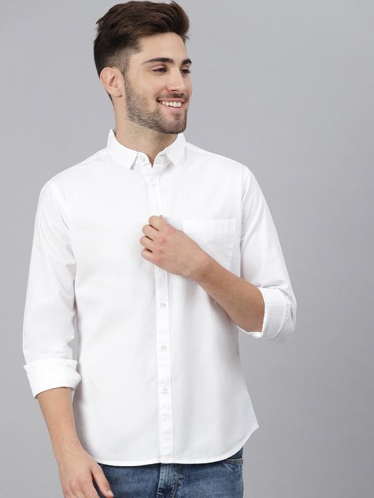 Dennis Lingo Men White Slim Fit Casual Shirt