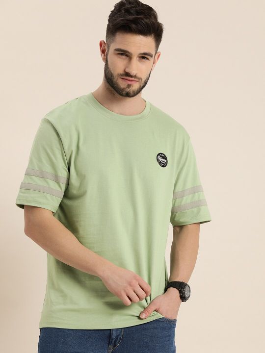 Difference of Opinion Men Mint Green Round Neck Drop-Shoulder Sleeves Cotton Loose T-shirt