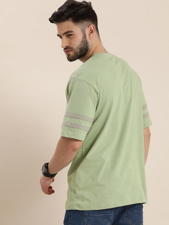 Difference of Opinion Men Mint Green Round Neck Drop-Shoulder Sleeves Cotton Loose T-shirt